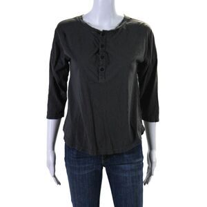 Mate Womens Cotton Gray Henley 3/4 Sleeve Basic Tee Top Size XS